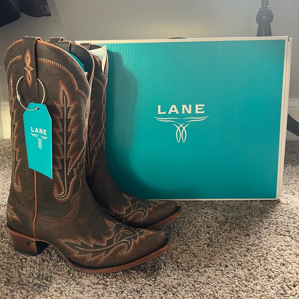 BRAND NEW Lane Lexington black crackle boots